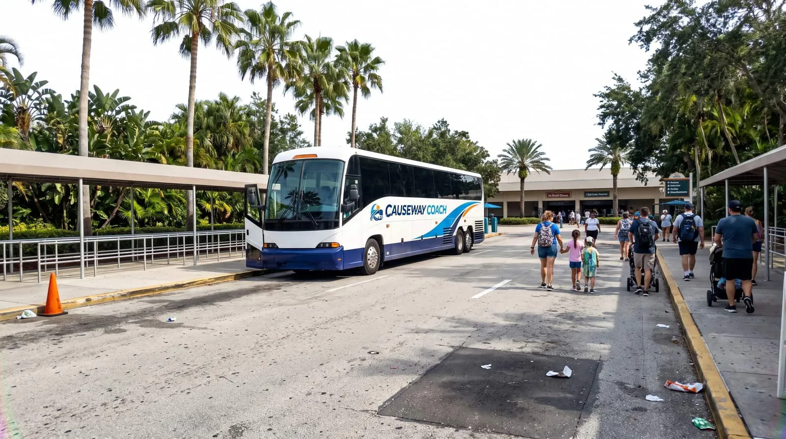 Causeway Coach motorcoach on a Central Florida highway heading toward the Orlando theme park corridor