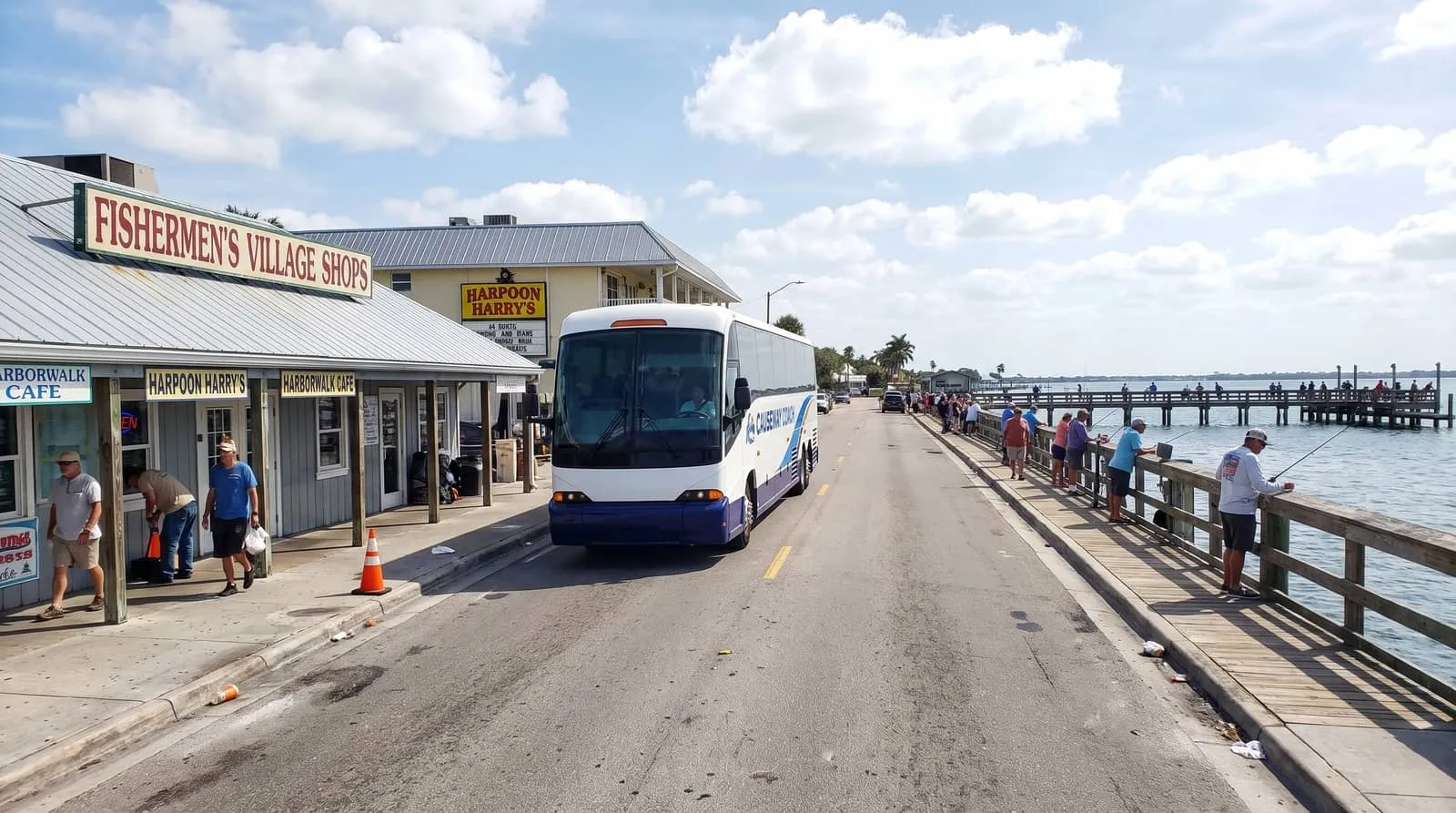 Causeway Coach motorcoach meeting a group at Punta Gorda Airport arrivals curb